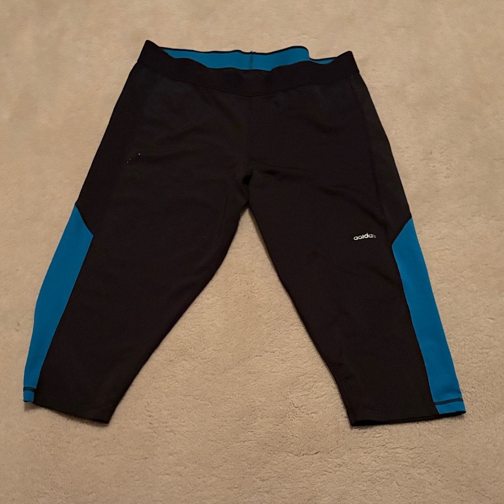Adidas Black Long shorts with Blue Panels